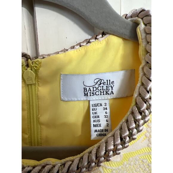 Badgley Mischka size 2 yellow floral dress - Picture 3 of 5